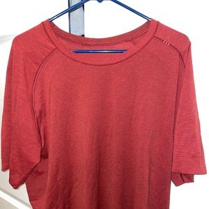 Red Lulu-lemon metal-tech t-shirt